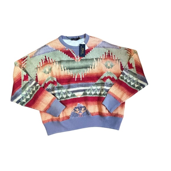Polo Ralph Lauren Womens Size Med Southwestern Fleece Sweatshirt Multi BCN Print - Picture 4 of 12